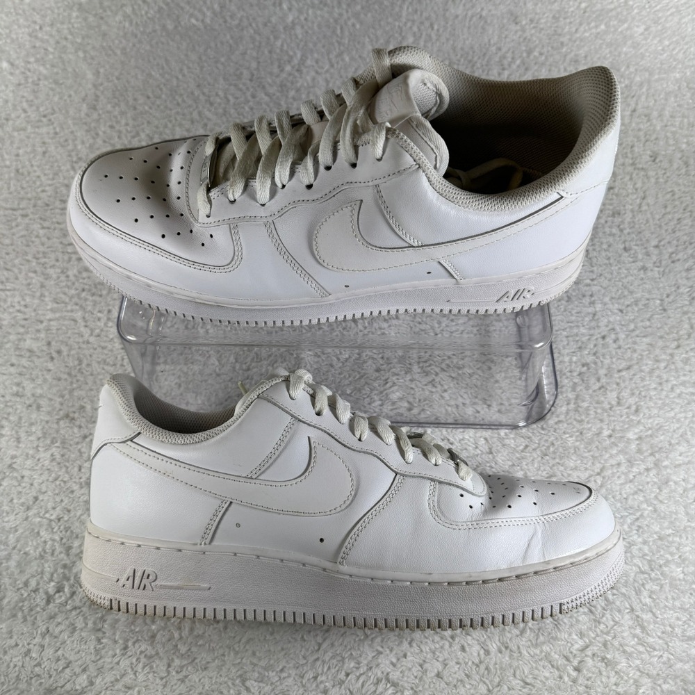 Size 12 - Men's Nike Air Force 1 Low Top Sneaker White Leather Lace Up Shoes